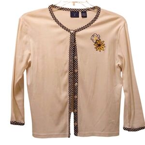 White Cotton Jacket with Gingham Trim M  Mountain Lake Casuals EUC Daisy Vintage